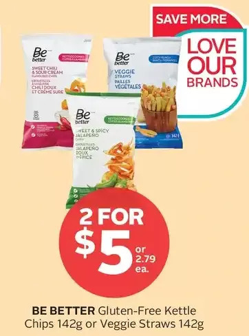 Rexall Be better gluten-free kettle chips or veggie straws offer