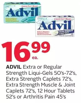 Rexall Advil extra or regular strength liqui-gels, extra strength caplets, extra strength muscle & joint caplets, 12 hour tablets or offer