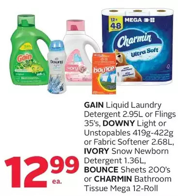 Rexall Gain liquid laundry detergent or flings, downy light or unstopables or fabric softener, ivory snow newborn detergent, bounce offer