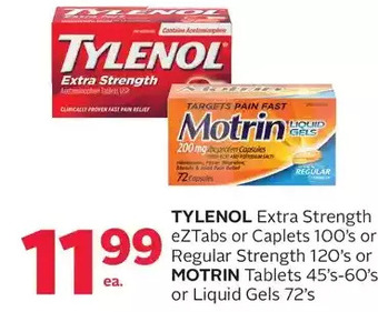 Rexall Tylenol extra strength eztabs or caplets or regular strength or motrin tablets or liquid gels offer