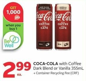 Rexall COCA-COLA with Coffee Dark Blend or Vanilla 355mL + Container Recycling Fee (CRF) offer