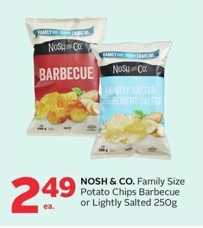 Rexall NOSH & CO. Family Size Potato Chips Barbecue or Lightly Salted 250g offer