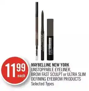 Shoppers Drug Mart Maybelline new york unstoppable eyeliner, brow fast sculpt or ultra slim defining eyebrow products offer