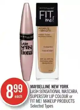 Shoppers Drug Mart Maybelline new york lash sensational mascara, superstay lip colour or fit me! makeup products offer
