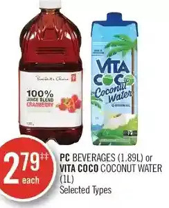 Shoppers Drug Mart Pc beverages or vita coco coconut water offer