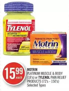 Shoppers Drug Mart Motrin platinum muscle & body or tylenol pain relief products offer