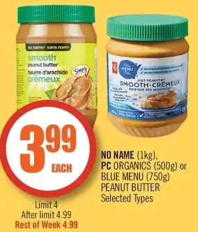 Shoppers Drug Mart No name, pc organics or blue menu peanut butter offer