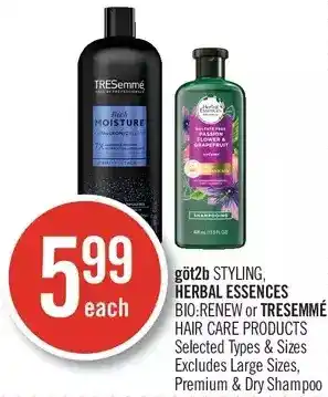 Shoppers Drug Mart Got2b styling, herbal essences bio:renew or tresemme hair care products offer
