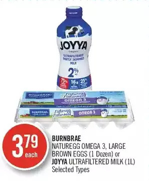 Shoppers Drug Mart Burnbrae naturegg omega 3, large brown eggs or joyya ultrafiltered milk offer