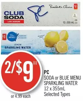 Shoppers Drug Mart Pc soda or blue menu sparkling water offer