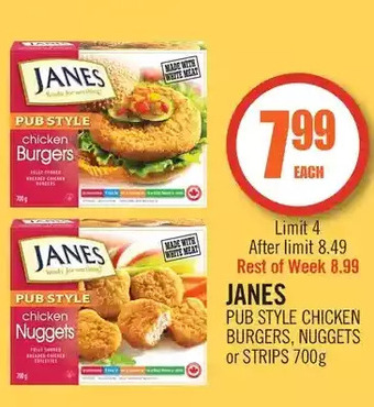 Shoppers Drug Mart Janes pub style chicken burgers, nuggets or strips offer