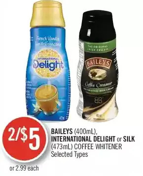 Shoppers Drug Mart Baileys, international delight or silk coffee whitener offer