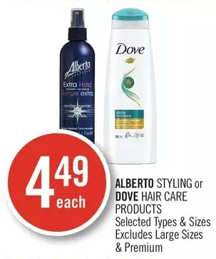 Shoppers Drug Mart Alberto styling or dove hair care products offer