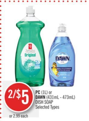 Shoppers Drug Mart Pc (1l) or dawn (431ml - 473ml) dish soap offer