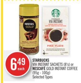 Shoppers Drug Mart Starbucks via instant sachets (8's) or nescafé gold instant coffee (95g - 100g) offer