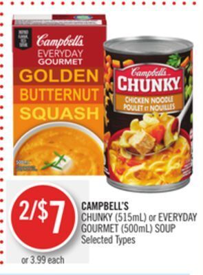 Shoppers Drug Mart Campbell's chunky (515ml) or everyday gourmet (500ml) soup offer