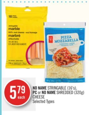 Shoppers Drug Mart No name stringable (16's), pc or no name shredded (320g) cheese offer