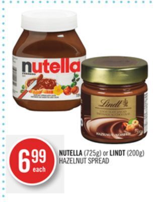 Shoppers Drug Mart Nutella (725g) or lindt (200g) hazelnut spread offer