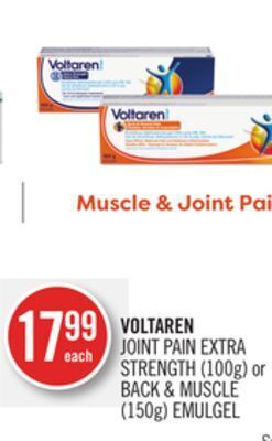 Shoppers Drug Mart Voltaren joint pain extra strength (100g) or back & muscle (150g) emulgel offer
