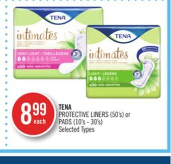 Shoppers Drug Mart Tena protective liners (50's) or pads (10's-30's) offer