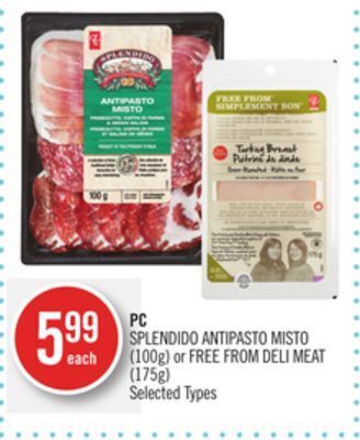 Shoppers Drug Mart Pc splendido antipasto misto (100g) or free from deli meat (175g) offer