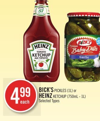 Shoppers Drug Mart Bick's pickles (1l) or heinz ketchup (750ml - 1l) offer