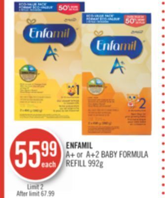Shoppers Drug Mart Enfamil a+ or a+2 baby formula refill 992g offer