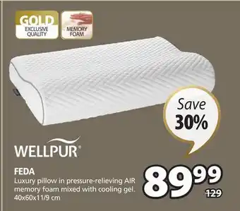 JYSK Wellpur feda luxury pillow in pressure-relieving air memory foam mixed with cooling gel offer