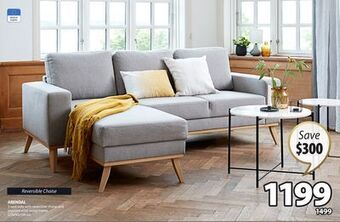 JYSK Arendal 3-seat sofa with reversible chaise and exposed solid wood frame offer