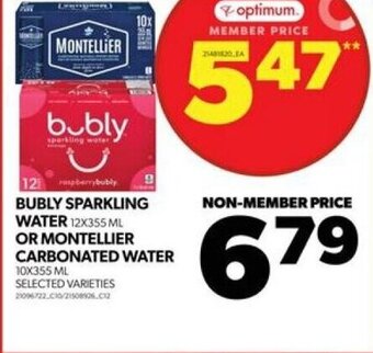 Real Canadian Superstore BUBLY SPARKLING WATER 12X355 ML OR MONTELLIER CARBONATED WATER 10X355 ML offer