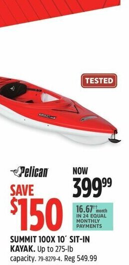 Canadian Tire Pelican SUMMIT 100X 10' SIT-IN KAYAK offer