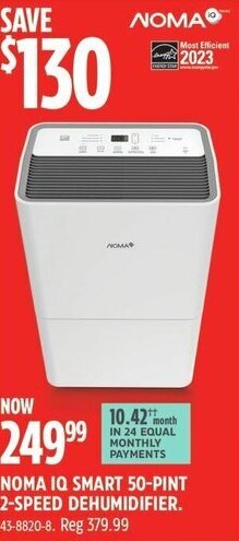 Canadian Tire NOMA IQ SMART 50-PINT 2-SPEED DEHUMIDIFIER offer