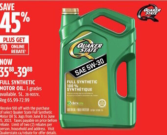Canadian Tire QUAKER STATE FULL SYNTHETIC MOTOR OIL offer