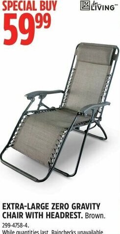 Canadian Tire LIVING EXTRA-LARGE ZERO GRAVITY CHAIR WITH HEADREST offer
