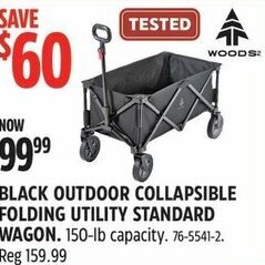 Canadian Tire WOODS BLACK OUTDOOR COLLAPSIBLE FOLDING UTILITY STANDARD WAGON 150-lb capacity offer