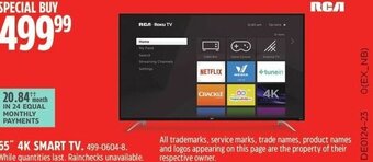 Canadian Tire RCA 65" 4K SMART TV offer