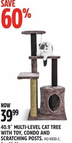Canadian Tire 40.9" MULTI-LEVEL CAT TREE WITH TOY, CONDO AND SCRATCHING POSTS offer