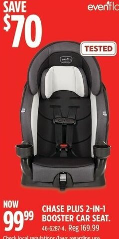 Canadian Tire evenflo CHASE PLUS 2-IN-1 BOOSTER CAR SEAT. offer