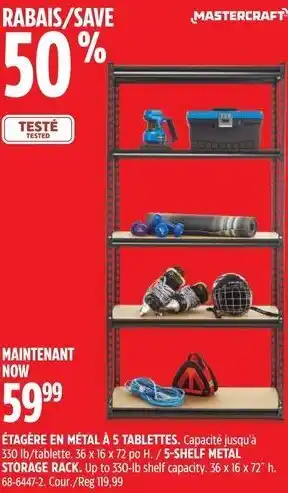 Canadian Tire MASTERCRAFT 5-SHELF METAL STORAGE RACK Up to 330-lb shelf capacity 36 x 16 x 72 h offer