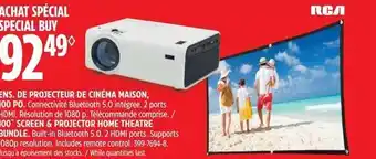 Canadian Tire RCA 100" SCREEN & PROJECTOR HOME THEATRE BUNDLE. Built-in Bluetooth 5.0. 2 HDMI ports. Supports 1080p resolution offer