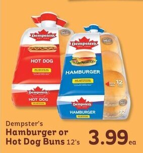 IGA Dempster's Hamburger or hot dog buns 12's offer
