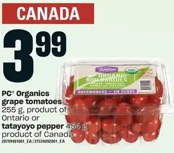 Loblaws Pc organics grape tomatoes or tatayoyo pepper offer