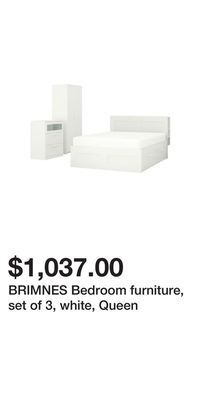 IKEA Brimnes bedroom furniture, set of 3, white, queen offer