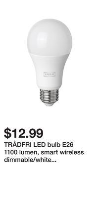 IKEA Trådfri led bulb e26 1100 lumen, smart wireless dimmable/white spectrum globe offer