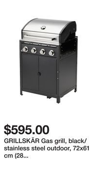 IKEA Grillskär gas grill, black/stainless steel outdoor, 72x61 cm (28 3/8x24 ) offer