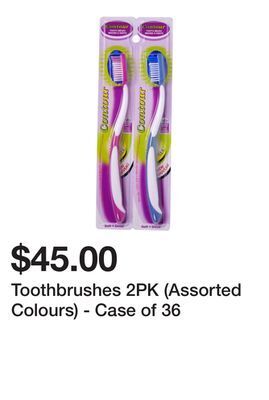 Dollarama Toothbrushes 2pk (assorted colours) - case of 36 offer