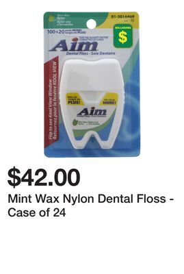 Dollarama Mint wax nylon dental floss - case of 24 offer