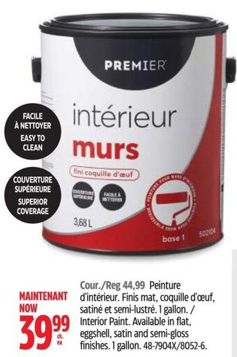 Canadian Tire PREMIER Interior Paint. Available in flat, eggshell, satin and semi-gloss finishes. 1 gallon. offer