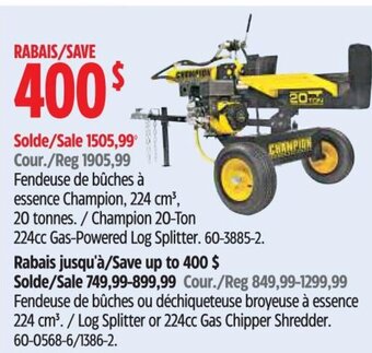Canadian Tire Champion 20-Ton 224cc Gas-Powered Log Splitter. offer