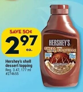 Giant Tiger Hershey's shell dessert topping Reg. 3.47, 177 ml #274655 offer
